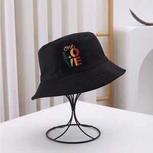 1pc One Love printed black Bucket Hat , outdoor vacation Travel Foldable